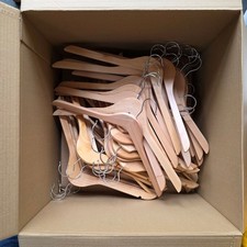 Large box of 40 Wooden Coat Hangers Strong Adult Suit Hangers with Trouser Bar