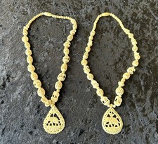 Two Antique 1920's Hand Carved Bovine Bone Necklaces - Elephant & Bead Designs
