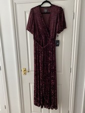 BNWT Adrianna Papell Size L / UK  12-14 Burnout Velvet Maxi Dress In Burgundy