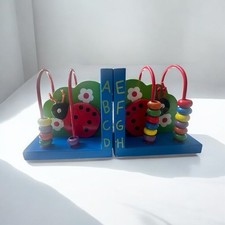 Abacus Wooden Bookends, Ladybird ABC Children’s Room / Nursery Decor.