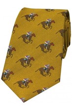 Woven Gold Luxury Horse Racing Silk Tie: jockey riding Ascot Cheltenham Cup