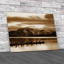 Dusk View Of Ullswater Lake District National Park Sepia Canvas Print Large