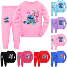 Kids Girls Lilo Stitch Long Sleeve T-shirt Nightwear Set Casual Tops Pants Suits