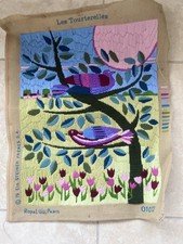 Completed  French vintage tapestry. Pair of doves, peace. Long stitch 
