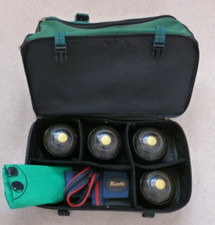 LAWN BOWLS TAYLOR-ROLPH "TYROLITE"4 15/16 BIAS 3 PROHAWK SEGMENTED BAG-SLING G.C