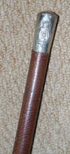 Vintage Cladded Leather British Military Swagger Stick Silver Top Blues & Royals