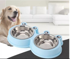 Pet Double Bowls, Dog Puppy Twin Steel Bowls, Animal Cat Food Water Feeding Dish