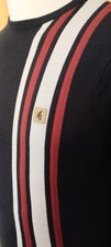 GABICCI SMALL DIRK RACING STRIPE NAVY RED CREAM MOD CREWNECK JUMPER SLIM FITTING