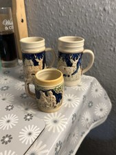 3 Pieces Vintage  Beer Stein Man W/Gun Woman W/Basket Deer Trees Made in Germany