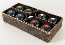 FINE SET OF VINTAGE BANDA CARPET BOWLS + JACK  BIAS INDOOR BOWLING BALLS