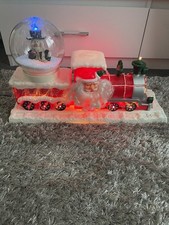 Vintage Rare Fibre Optic Lights Up Santa Snowing Locomotive Musical Decoration 
