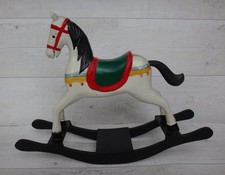 Wooden Rocking Horse Decoration Ornament Vintage Hand Carved & Painted 24cm tall