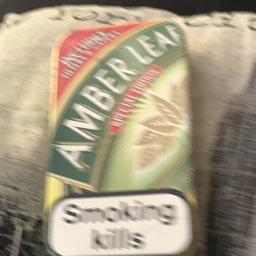 Amber leaf metal tobacco tin - metal,