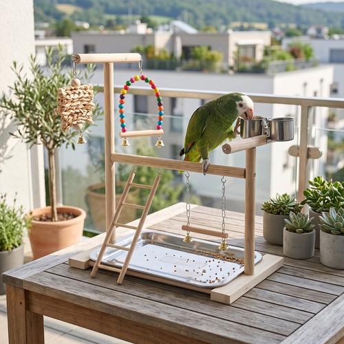 Wooden parrot play stand - parrot, perch