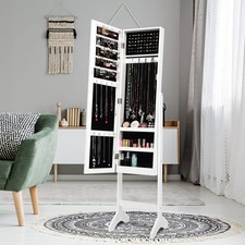 Freestanding Jewelry Cabinet with Mirror 153cm White Finish