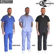 Mens Medical Scrub Uniform TUNIC & TROUSER Set Doctor Hospital Suit All Colors