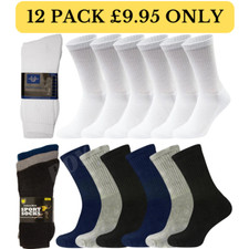 12Pairs Mens Sports Socks Cotton Rich Cushioned Everyday Crew Socks UK Size 6-11