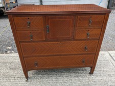 Antique edwardian inlaid mahogany sideboard chest on legs with castors