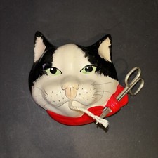 Tuxedo Cat Scissor Twine Holder Hand Painted Cottage Wal Decor Philip Laureston