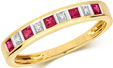 9CT GOLD RUBY DIAMOND RING PRINCESS ETERNITY SIZE P 9 CARAT YELLOW GOLD NEW BOX