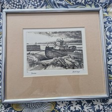 Harold Sayer Limited Edition Engraving 'Beached' Boat on Sand 3/100