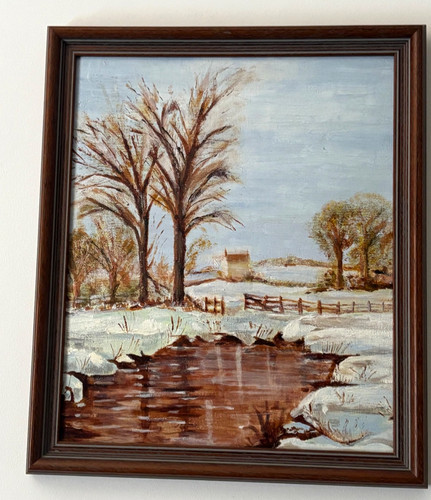 Vintage winter landscape - vintage, oil