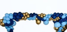 Balloon Arch Balloon decoration, gold, light blue, dark blue arch balloons.