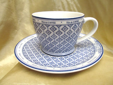 Whittard of Chelsea Blue & White Teacup and Saucer Fine China Coffee Tea