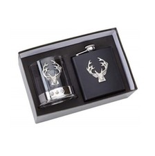 HIP FLASK STAGS HEAD AND GLASS