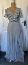 Maya Deluxe Maxi Sequin Silver Grey Party Ball Prom evening  Dress