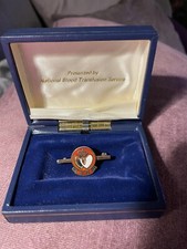 NHS Blood Donor 50th Milestone Enamel Pin Badge in Presentation Box silver gilt