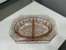 Jeannette “Adam” Pink Depression Glass Divided Relish Dish 1930s Vintage Oval