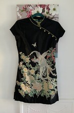 Topshop Black Floral Oriental Mini Dress, UK Size 10 New Rare Asymmetrical