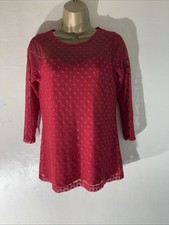 Womens BHS Uk 8 Red 3/4 Sleeve Spot Overlay Round neck Occasion Blouse Shirt Top