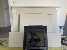 Stone fireplace surround, hearth and gas fire