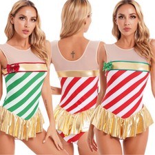 Women's Christmas Dance Costume Striped Candy Cane Ballet Figure Skating Dress