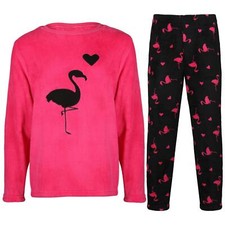 Kids Girls Flamingo Pyjamas 2 Piece Soft Fluffy Loungewear Cosy Pyjama Set