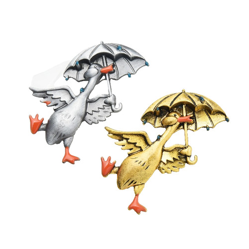 2pcs duck umbrella brooch pin - umbrella,