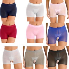 UK Women's Crotch-less Panties Semi See-through Glossy Stretchy Shorts Underwear