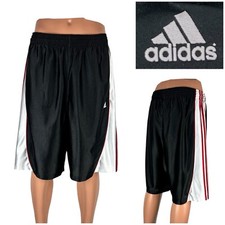 Adidas Mens XL Shorts Dazzle Shiny Y2K Basketball Pockets Black Red Striped