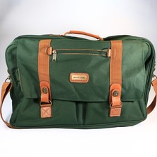 Pierre Cardin Green Canvas Holdall Leather Trim Travel Bag Shoulder Strap