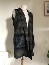 ZARA Checked Waistcoat Gilet Faux Fur Pocket M UK 10 12 Black/Tan Long Wool Coat