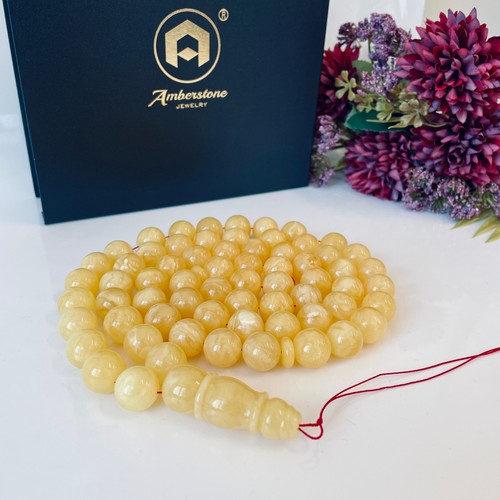 White baltic amber misbaha 66 - baltic, misbaha,