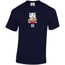 Cute Japanese Cat Eating Ramen Noodles T-shirt Anime Style Top Adults Teens Kids