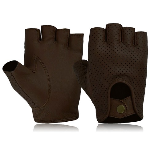Real leather fingerless gloves - leather,