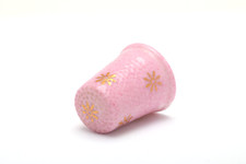 Rare Thimble, Limoges France, Pink with Gold Floral Painted China, Good Con'd