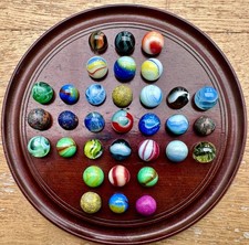 Antique Solitaire Board 17cm, with 15-16MM  ANTIQUE & Vintage Marbles