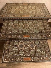 Rare Vintage Damascus Inlaid Nest of 3 Tables 1940s  Mother of Pearl Tunbridge