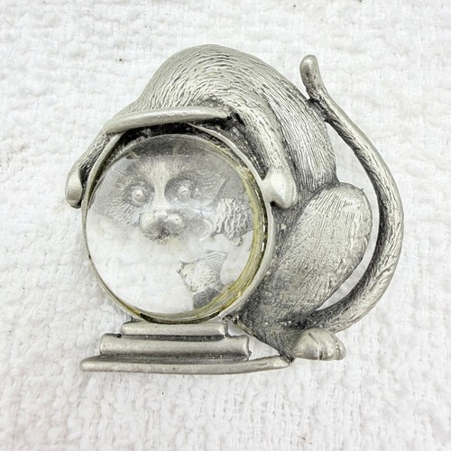 Vintage pewter cat fishbowl - jj,