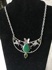 Handmade MALACHITE & PERIDOT Silvertone Necklace 20"adjustable